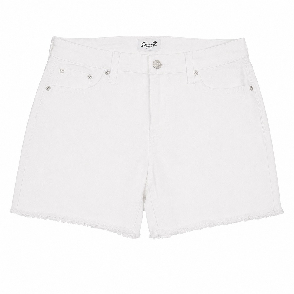 Seven7 High Rise Weekend Short White Denim Frayed Hem Size 10